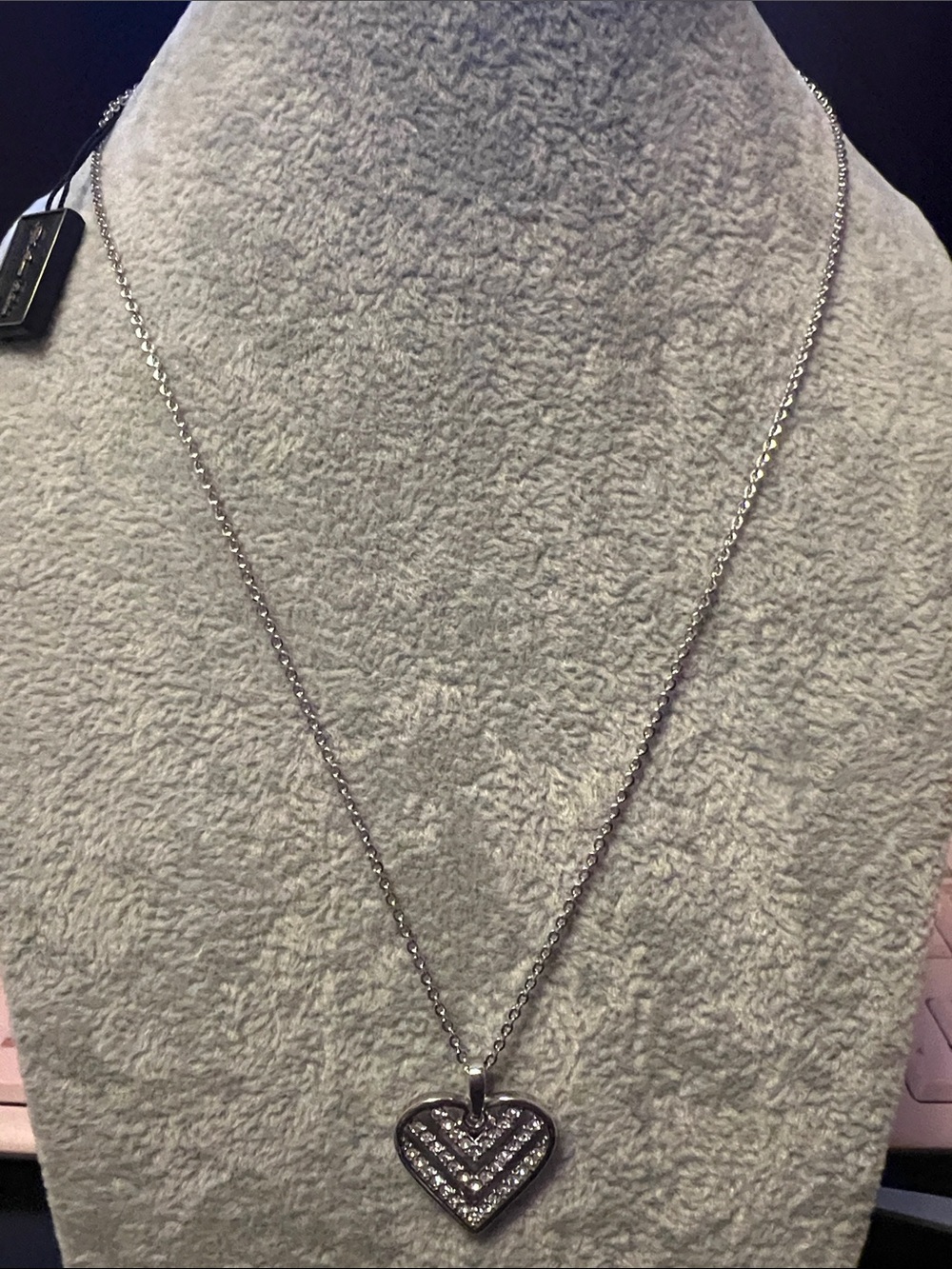Silver Heart Pendant Necklace with Pavé Crystals